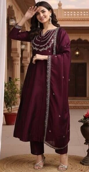 Wine Embroidered Set