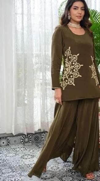 Olive Embroidered Sharara Set